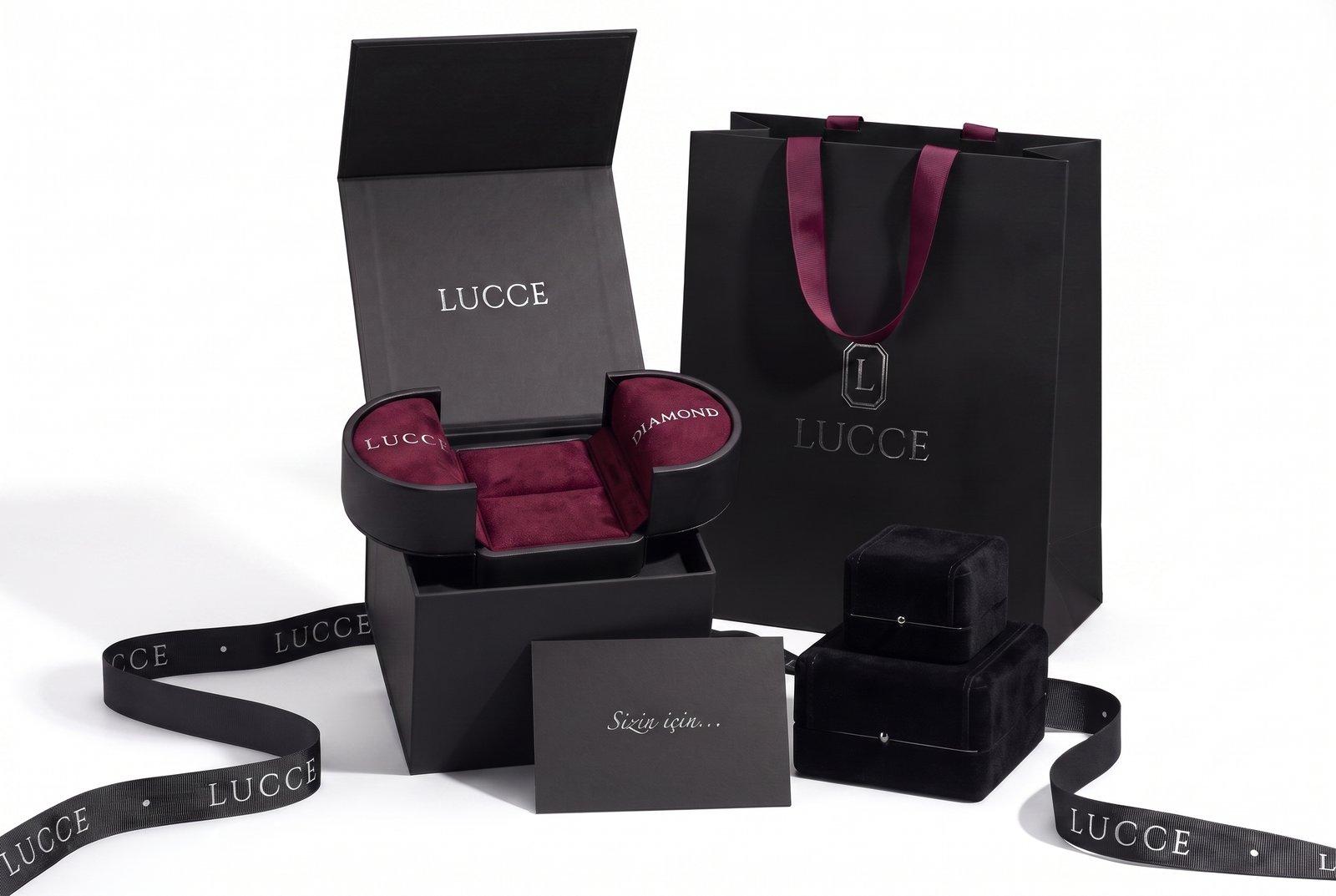 Lucce ambalajı — kutu, çanta ve kurdele