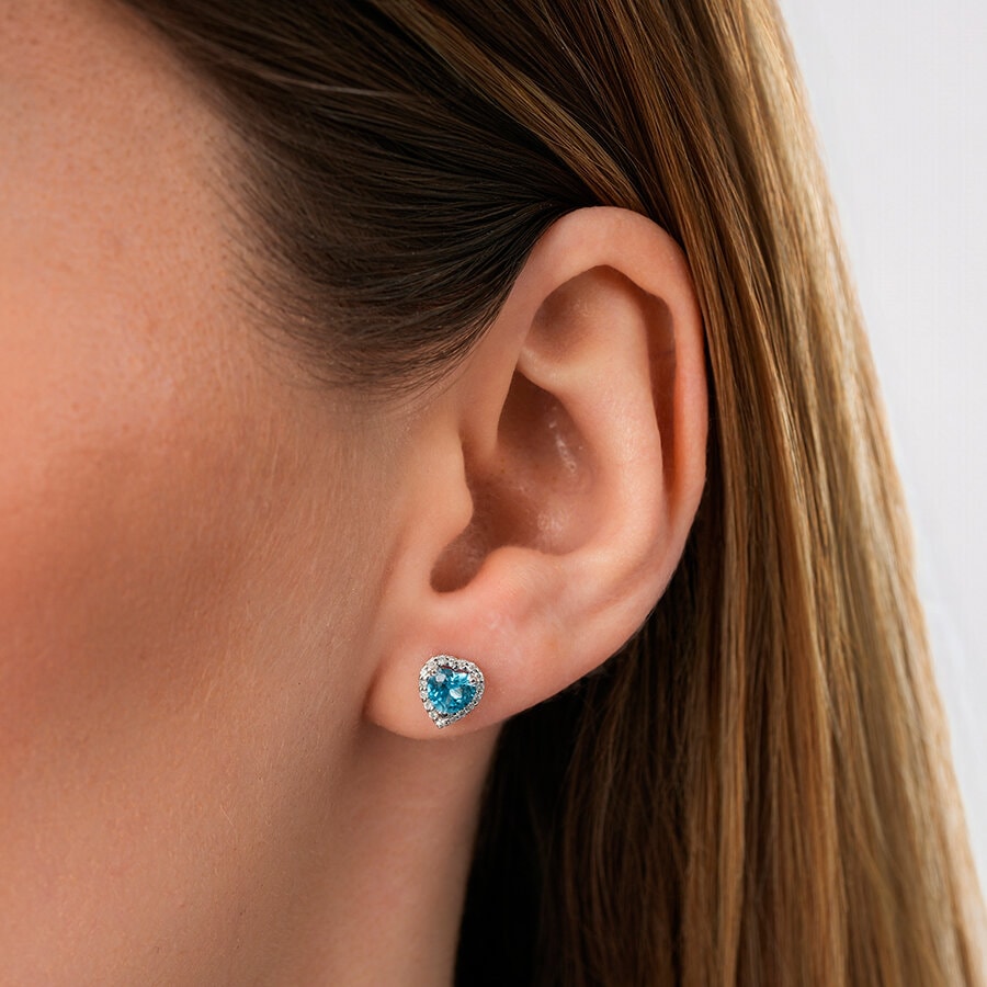 Blue Topaz Kalp Taşlı Küpe — görsel 3