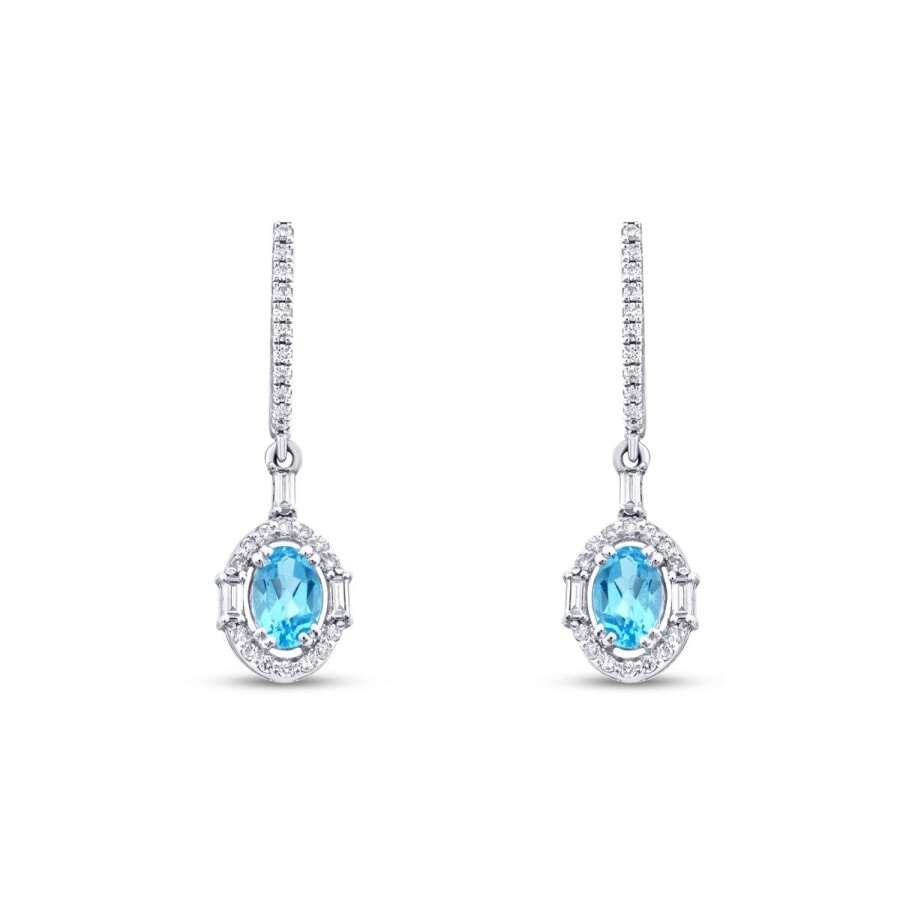 Blue Topaz Oval Baget Küpe — görsel 2